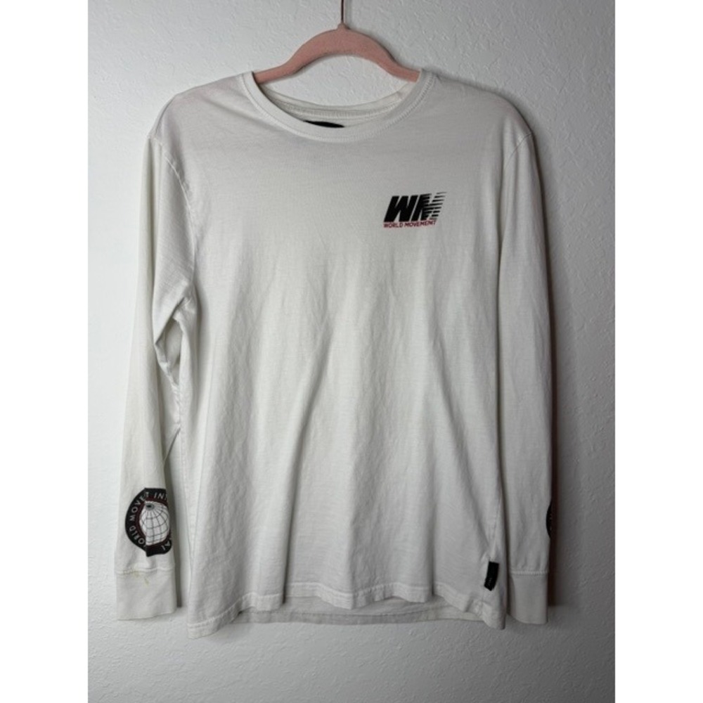Among Equals World Movement White Long Sleeve Graphic T-Shirt Mens Small
